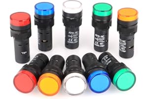 Gebildet 10Pcs 16mm Indicatore luminoso AC/DC 12-24V LED da Incasso a Pannello (Rosso/Verde/Blu/Arancia/Bianco, Ogni Colore 2pezzi)