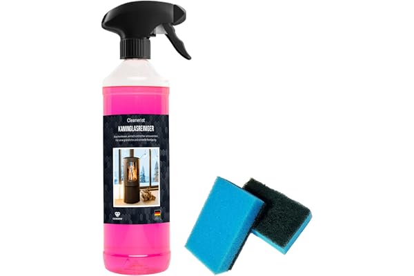 Rengörare för eldstad och ugnsglas | 1 liter | rengöringsmedel för att avlägsna envis smuts på kamin- och ugnsglas I inkl. 1 x svamp och spruta