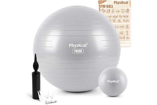 PhysKcal 55-85 cm balles d'exercices avec de 23 cm Ballon de Pilates Set | Balle d'équilibre avec pompe, anti-dérapant yoga ball pour la maison, salle de sport et bureau avec affiche d’exercices