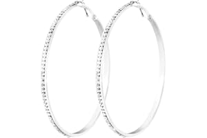 fi9® Large 9 cm Diamante Hoop Earrings for Pierced Ears