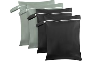 Wusboo Våtpåse 40 x 30 cm, vattentät wetbags tvättpåse 2 grå-grön & 2 svart, återanvändbar resevåtpåse med dragkedja, liten v