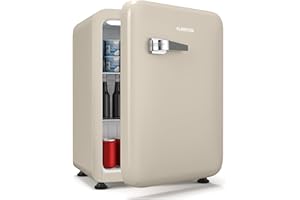 Klarstein Audrey Evo 68L - Minifrigo Rétro, Silenzioso: 40 dB, Termostato Meccanico, Sportello Reversibile, Mini Frigo da Camera & Ufficio, Design Vintage, Crema