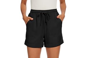 SMENG Sport Jogging Short Femme Ete Casual Lin Coton Pantalons Court Uni Couleur Bermuda Plage Short avec Poches