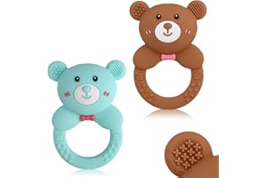 ABirdon Mordedor Bebe,2 Pack de Mordedor de Silicona con Sonajero,Juguete para la Dentición, Estimulación Sensorial y Masticación para Bebés de 0 a 3 Años