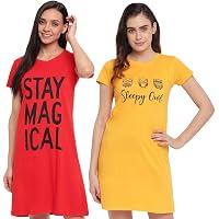 XOYA Women's Cotton Plain Knee Length Nighty (Pack of 2)