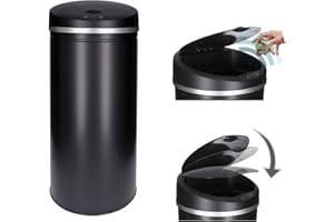 TALK-POINT Cubo de basura automática con sensor 30 - 60L con accesorio para papelera, acero pintado, rectangular o redondo, apertura/cierre automático - Papelera automática con sensor (Negro, 40L, Redondo)