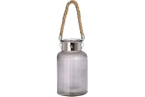 HILL INTERIORS Hill 1975 Frosted Glass Jar with Rope Detail and Interior LED Lights, Mixed, 14 x 14 x 26cm