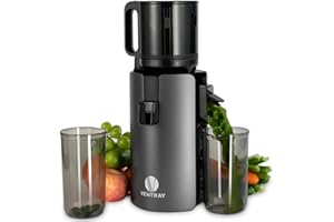Ventray Extractor de Zumos y Verduras | 120mm Slow Juicer | 1.2L Capacidad | Prensado en Frío | Doble Filtrado | Prensado Secundario | Sin BPA | 250W | Fácil Limpieza | Para Frutas y Verduras - Negro