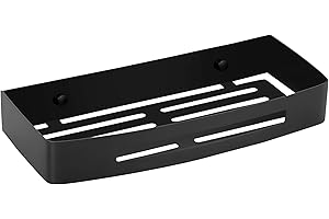 Ambrosya - Panier de Douche en Acier Inoxydable - Étagère Baignoire Salle de Bains Bac Support Tablette Coin Murale (1 étage, Acier Inoxydable (Noir))