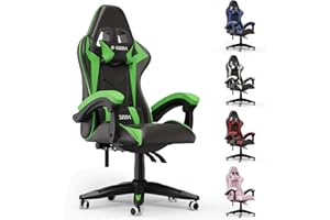 ‎BIGZZIA bigzzia Gaming Stuhl Ergonomisch - Gaming Sessel mit Lendenkissen Kopfstütze, 90-135° Rückenlehne Gaming Chair, Pc Stuhl Gamer Stuhl für Erwachsene Mädchen Junge (Schwarz-Grün)