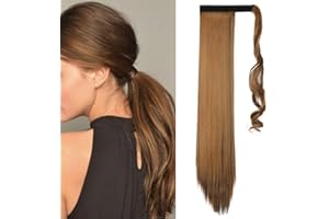 SEGO 23"(58cm) Coleta Postiza Larga Pelo Sintético Se Ve Natural Lisa [Castaño Oscuro & Sandy Rubio] Extensiones de Cabello Clip Cola Ponytail Extension (90g)