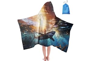 Aiorber Kinderbadetuch mit Kapuze - Mikrofaser Kinderbadetuch 76x127cm, super weich, saugfähig, schönes Design, Kinderbadetuch mit Kapuze Kinderbadeponcho Mädchen Jungen mit Haimustern