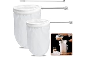 UMILKI 2 Pcs Etamine Alimentaire, Kit de Sac de Filtre Alimentaire de 2 Style Différent et un Bâton de Mélange, Mousseline Alimentaire pour Vin, Lait de Noix, Jus de Fruits, Jus de Légumes