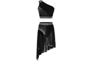 ranrann Ensemble Tenue Danse Contemporaine Femme Robe Patinage Artistique Costume Danse Latine Moderne Jazz Asymétrique Jupe et Haut Court