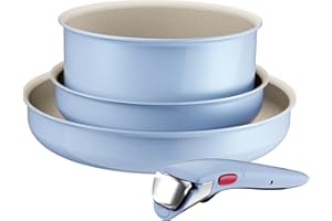 Lagostina Ingenio Pastel, Set di Padelle Antiaderenti 4 Pezzi con Manico Rimovibile, Compatibili con Induzione e Forno, Design Salvaspazio, Colore Brezza