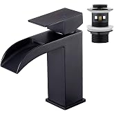 Faustina Bathroom Faucet for Rectangular Waterfall Basin and Click-Clack Drain Valve with Overflow, Square Single Lever Mixer