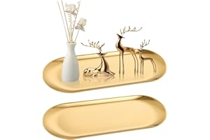 HFDONGL 2 Stück Dekotablett Tablett Gold Serviertablett Edelstahl Dekoschale Spiegeltablett für Dessert Kosmetik Schmuck Kerzen
