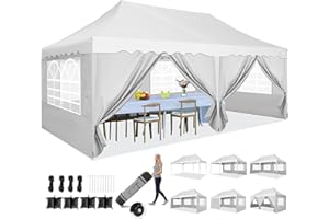 HOTEEL Gazebo with 6 Sides 3m X 6m Pop Up Gazebo 3m X 6m Marquee Gazebo Waterproof Party Tent All Weather Use for Party, Garden, Outdoor, Commercial, with Roller Bag & 4 Weight Bags, White