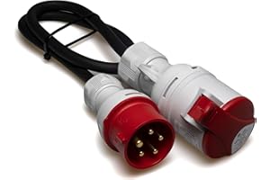 Naka24 213201 CEE Starkstrom Adapter Stecker und Steckdose 16A auf 32A Standard, 6400 W, 1000x80x100, Schwarz