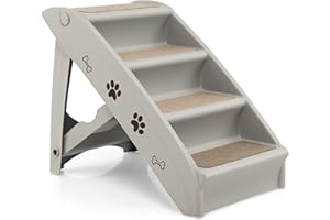 Maxmass Folding Dog Steps, Portable Pet Stairs with Non-slip Footpads, Comfortable Felt and Adorable Pattern, Access Pet Ladder Ramp for High Bed, Couch and Sofa (Grey)