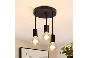 CBJKTX Vintage svart taklampa - hängande 3 lågor E27 taklampa med 3 spotlights industriell ljuskrona takfläckar för matsal, k