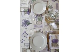 GBiancheria Tovaglia da tavola Stampata in 100% Cotone con TOVAGLIOLI Dis. LAVANDA Adatta per l'uso quotidiano Prodotto Ideato, Tessuto e Confezionato in Italia (Per 8 Persone 140x220cm)