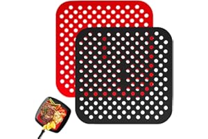 IRIISY Alfombrilla Freidora Aire, 2Pcs Alfombrillas de Silicona Reutilizables Air Fryer Liner, Antiadherentes,Rejilla Freidora Aire Cuadrada (Cuadrado, 8.5 inch)
