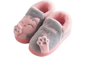 KEYUSHOP Boys Girls Winter Slippers Kids Toddler Cute Cat Slippers Warm Fluffy Fuzzy Animal Slippers Children Memory Foam Slipper Plush Lined Non-Slip Rubber Sole House Shoes Indoor Outdoor