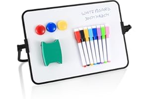 NEWOUTSET Tablica suchościeralna z uchwytem, dwustronna tablica suchościeralna, format A3, tablica magnetyczna, z suchościeralnymi pisakami, gumka do ścierania, magnesy, 30 x 42 cm