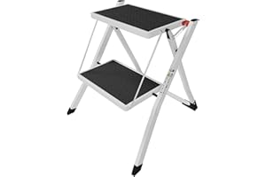 Home Vida 2 Step Ladder Compact, Heavy Duty Steel, Portable Folding, Anti-Slip Mat, Home, Kitchen, DIY, Gardening Step Ladder, 150kg Max Capacity