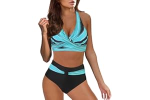 Ashleyzj Bikini Damen Set Zweiteiliger Sexy Badeanzug V Ausschnitt überkreuztes Bauchweg Bademode Blumenmuster Bikinis High Waist Bademoden Bauchkontrolle Bikini Sets Swimwear Badebekleidung