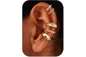 KRFY 5 Paar Ear Cuff 14K Vergoldet Fake Piercing Ohrringe Gold Hypoallergen Ohrclips Damen Ohne Ohrlöcher Fake Helix Piercings Clip Ohrringe Nicht Anlaufend Verstellbare Earcuffs in Geschenkbox