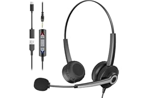 Voistek USB Wired Headset with Microphone, Cable for Laptop PC, Noise Cancelling Headphones with Microphone for Office, Call Center, Teams, Zoom, Skype