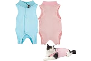 MUU Confezione da 2 tute per recupero chirurgico per gatti, post-operatorio, per gatti femmina, morbida e traspirante, in tessuto modale, rosa e blu, taglia M (gatto 2-4 kg)