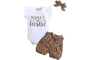 KONFEN Conjunto Ropa Bebe Niña Recien Nacido, Manga Corta Estampado de Leopardo Mono con Volantes + Cortos + Diademas Conjunto de 3 Piezas para Bebés 0-24 Meses
