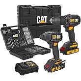 CAT DXK201 18Volt/2.0Ah Li-ion &Ccedil;ift Ak&uuml;l&uuml; K&ouml;m&uuml;rs&uuml;z Profesyonel Şarjlı Darbeli Matkap + DX7030 K&ouml;m&uuml;rs&uuml;z Darbeli Tornavida + DA