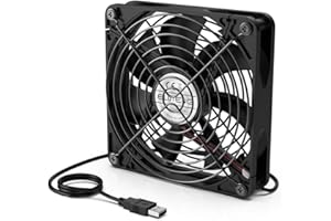ELUTENG USB Ventilateur PC 140mm, Portable Mini Ventilateur USB 5V 1000RPM 50CFM avec Gril en Métal 140mm Fan pour PC/TV Box/Xbox/Projecteur/PS 4 Playstation, Noir