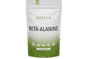 NUTRI + Beta Alanina in polvere 500g - vegana pura ad alto dosaggio e senza additivi - Booster pre-allenamento - Nutri-Plus ß Alanina in polvere - ideale come energizzante Sport