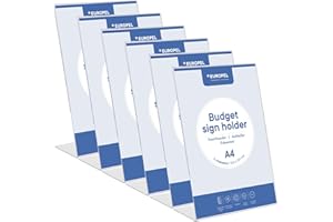 Europel Soportes de mesa económicos, paquete de 6 unidades, soporte en L, DIN A4 alto, poliestireno transparente de 1,5 mm, soportes de menú y folletos para restaurantes, hoteles, conferencias y