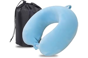 MASMAS Almohada de Viaje, Almohada para Cuello Viscoelástica de Espuma Memoria, Cómoda para la Cervical, Ortopédica Soporte de Nuca para Viajar Coche Avión Bus (Azul)