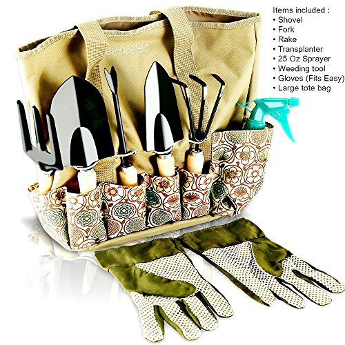 Scuddles Garden Tools Set - 8 Piece Heavy Duty Gardening tools With Storage Organizer, Ergonomic Han