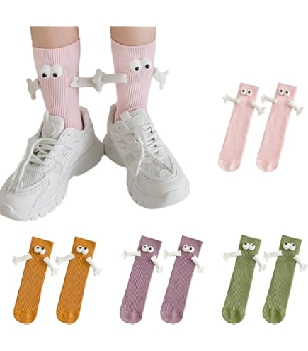 4 Pares De Calcetines Magnéticos Para Parejas | Diseño De Manos Cogidas | Regalo Divertido Para Novios Y Amigos