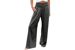 RUITOTP Pantalon Femme Grande Taille Pantalon Fluide Oversized Elastique Pantalon Décontractée High Waisted Plaine Pantalons Randonnée avec Poches Pantalon Tailles