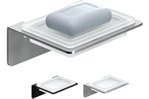 WEISSENSTEIN Portasapone bagno adesivo 3M - Portasapone Acciaio inox e vetro - Saponiera con vaschetta in vetro - Porta saponetta da parete