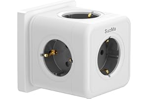 SUOMA 5-in-1 Cubo Enchufe, Power Cube Enchufe Multiple 3680W, 5 Port Cubo Enchufes Múltiples Pared, Ladron Enchufes Compatible con Phone, Hogar, Cocina, Oficina