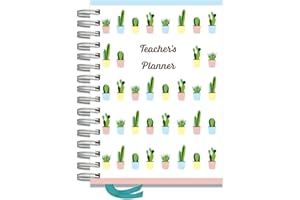 Teacher Planner 2025-2026 A5 size by Pirongs | 6 Lesson Planner for Teachers | Page a day | Undated, Hardback, Wiro-bound Teachers Planner - Cactus