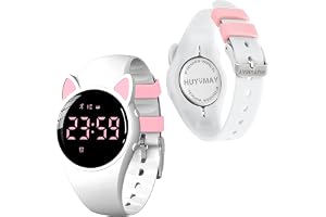 HUYVMAY barn Fitness Tracker stegräknare klocka utan app, söt sportklocka för flicka pojke barn, IP68 vattentät digital klock