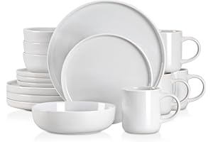 vancasso SESAM Zastawa stołowa z kamionki, 16-częściowy serwis obiadowy, z talerzami do ciasta, talerzami płaskimi, filiżankami do kawy i miseczkami, skandynawski design, dla 4-12 osób