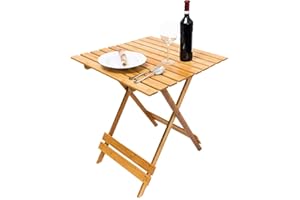 BAKAJI Tavolo Tavolino in Legno di Bambu' Richiudibile Pieghevole Colore Bamboo Naturale Dimensioni 66 x 66 x 75 cm Salvaspazio per Casa Giardino Terrazzo Campeggio