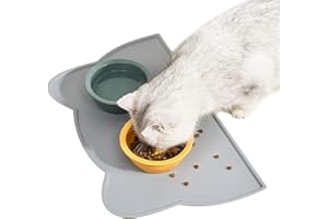PFLYPF 1 pieza de tapete para alimentos para mascotas, tapete antideslizante para alimentos para perros y gatos, tapete de silicona para alimentos para mascotas, tapete impermeable para gatos y perros (gris)